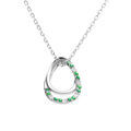Collier en argent rhodi&eacute; pendentif goutte par&eacute; d'oxydes verts et blancs sertis - 40+2+2cm