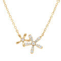 Collier en argent dor&eacute; double fleur avec oxydes blancs sertis - 41+3cm