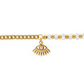 Bracelet en acier dor&eacute; avec rondelles couleur nacr&eacute; et pampille oeil avec un oxyde - 16+3cm