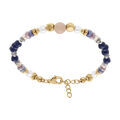 Bracelet en acier dor&eacute; avec boules verre facet&eacute; 4mm,perle imitation et pierre de lune 6mm v&eacute;ritable -16.5+3cm