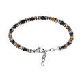 Bracelet en acier oeil de tigre et agate noire avec rondelles h&eacute;matite noire et PVD rose - 18.5+3cm