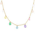 Colliers sur Artemare : Collier en acier dor&eacute; pampilles goutte d'oxyde multi couleurs - 41+5cm