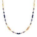Collier en acier dor&eacute; boules verre 4mm facet&eacute; perles imitation et pierre de lune - 40+10cm