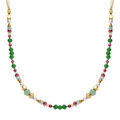 Collier en acier dor&eacute; boules 4mm verre facet&eacute; perles imitation et aventurine 6mm v&eacute;ritable - 40+10cm Artemare