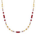 Collier en acier dor&eacute; boules verre 4mm facet&eacute; perle imitation et quartz 6mm v&eacute;ritable - 40+10cm Artemare