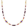 Collier en acier dor&eacute; boules 4mm verre facet&eacute; perles imitation et am&eacute;thyste 6mm v&eacute;ritable - 40+10cm