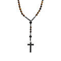 Collier en acier chapelet boules diam&egrave;tre 6 et 8 et croix 35mm x 20mm PVD noir sans fermoir - 70cm Artemare