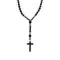 Colliers sur Artemare : Collier en acier chapelet sombre boules diam&egrave;tre 6 et 8 noires et croix 35mm x 20mm PVD noir sans fermoir - 70cm