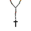Colliers sur Artemare : Collier en acier chapelet diff&eacute;rentes boules diam&egrave;tre 6 et 8 multi et croix 35mm x 20mm PVD noir sans fermoir - 70cm