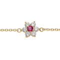 Bracelet en vermeil pendentif marguerite avec oxyde central rouge fonc&eacute; et contour d'oxydes blancs sertis -16.5+2cm