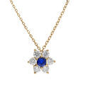 Collier en vermeil pendentif fleur marguerite oxyde central bleu fonc&eacute; et p&eacute;tales d'oxydes blancs sertis - 40+5cm Artemare