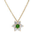 Collier en vermeil pendentif fleur marguerite oxyde central vert fonc&eacute; et p&eacute;tales d'oxydes blancs sertis - 40+5cm