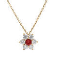 Collier en vermeil pendentif fleur marguerite oxyde central rouge fonc&eacute; et p&eacute;tales d'oxydes blancs sertis - 40+5cm Artemare