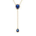 Collier en vermeil forme cravate avec goutte et motif sup&eacute;rieur d'oxyde bleu fonc&eacute; et halo d'oxydes blancs - 39+5cm Artemare