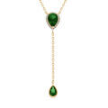 Collier en vermeil forme cravate avec goutte et motif sup&eacute;rieur d'oxyde vert et halo d'oxydes blancs - 39+5cm