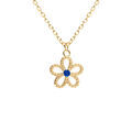 Collier en vermeil pendentif fleur ajour&eacute;e centre oxyde bleu - 39+4cm Artemare