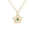 Collier en vermeil pendentif fleur ajour&eacute;e centre oxyde vert - 39+4cm Artemare