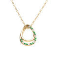 Collier en vermeil pendentif goutte orn&eacute;e d'oxydes verts et blancs sertis - 40+2+2cm Artemare