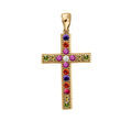 Pendentifs sur Artemare : Pendentif en vermeil croix empierr&eacute;e multi couleur - dim 15 mm x 9 mm
