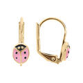 Boucles d'oreille sur Artemare : Boucles d'oreille en plaqu&eacute; or motif coccinelle r&eacute;sine rose -fermoir dormeuse