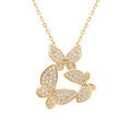 Colliers sur Artemare : Collier en plaqu&eacute; or pendentif trois papillons formant une ronde orn&eacute;s d'oxydes blancs sertis -40+5cm