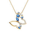 Colliers sur Artemare : Collier en plaqu&eacute; or papillon ajour&eacute; avec oxydes bleus et blancs - 40+5cm