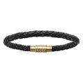 Bracelet en acier dor&eacute; en cuir bovin noir pour charms avec fermoir aimant&eacute; et viss&eacute; - 18cm