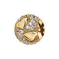 Charms coulissant en vermeil boule avec oxydes blancs et coeurs lisses