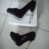 Chaussures escarpins Belle Women Escarpins noirs nubuck, talon argent&eacute;, avec petits la&ccedil;ets au dos Noir