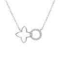 Collier en argent rhodi&eacute; compos&eacute; d'un anneau pav&eacute; de pierres blanches et d'un pendentif ajour&eacute; en forme de tr&egrave;fle. - 40+4cm