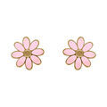 Boucles d'oreille sur Artemare : Boucles d'oreille tige en acier dor&eacute; forme fleur r&eacute;sine rose nacr&eacute; imitation avec coeur et contour dor&eacute;