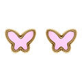 Boucles d'oreille sur Artemare : Boucles d'oreille tige en acier dor&eacute; forme papillon nacre rose imitation et contour dor&eacute;