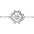Bracelet en argent rhodi&eacute; double rang avec motif fleur ajour&eacute;e orn&eacute;e d'oxydes blancs sertis - 15+4cm