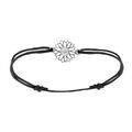 Bracelets sur Artemare : Bracelet en argent rhodi&eacute; cordon coulissant noir avec fleur de tournesol