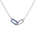 Collier en argent rhodi&eacute; deux rectangles entrelac&eacute;s un lisse un avec oxydes bleus sertis - 39+4cm