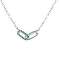 Colliers sur Artemare : Collier argent rhodi&eacute; compos&eacute; de deux rectangles entrelac&eacute;s un lisse et un par&eacute; d'oxydes verts sertis - 39+4cm