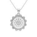 Collier en argent rhodi&eacute; pendentif motif fleur ajour&eacute;e avec oxydes blancs sertis - 40+5cm Artemare