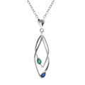 Collier en argent rhodi&eacute; deux losanges entrelac&eacute;s avec oxydes bleu et vert sertis - 39+4cm Artemare