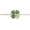 Bracelet en vermeil tr&egrave;fle porte bonheur et coeur d'oxydes verts et un d'oxyde blanc10mm - 16+1+1cm Artemare