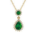 Collier en vermeil pendentif goutte d'oxydes vert et contour d'oxydes blancs sertis - 42+3cm