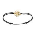 Bracelets sur Artemare : Bracelet en plaqu&eacute; or avec cordon coulissant noir et fleur de tournesol