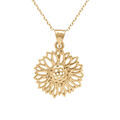 Collier en plaqu&eacute; or pendentif fleur de tournesol - 40+5cm