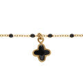 Bracelet en argent dor&eacute; boules r&eacute;sine noire et pampille tr&egrave;fle cristal noir - 15+3cm Artemare