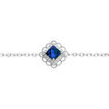 Bracelet en argent rhodi&eacute; carr&eacute; oxyde bleu serti contour oxydes blancs et dentel&eacute; -15+3cm