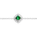 Bracelet en argent rhodi&eacute; carr&eacute; oxyde vert serti contour oxydes blancs et dentel&eacute; - 15+3cm