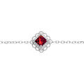 Bracelet en argent rhodi&eacute; carr&eacute; oxyde rouge serti contour oxydes blancs et dentel&eacute; - 15+3cm