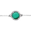 Bracelet en argent rhodi&eacute; cabochon vert fonc&eacute; - 15+3cm
