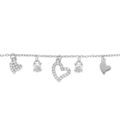 Bracelet en argent rhodi&eacute; pampilles multi coeurs lisses et oxydes blancs sertis - 15+3cm