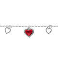Bracelet en argent rhodi&eacute; pampille coeurs ajour&eacute;s et oxyde rouge - 15+3cm Artemare