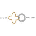 Bracelet en argent bicolore fleur decoup&eacute;e lisse et cercle entour&eacute; d'oxydes blancs sertis - 16+3cm Artemare